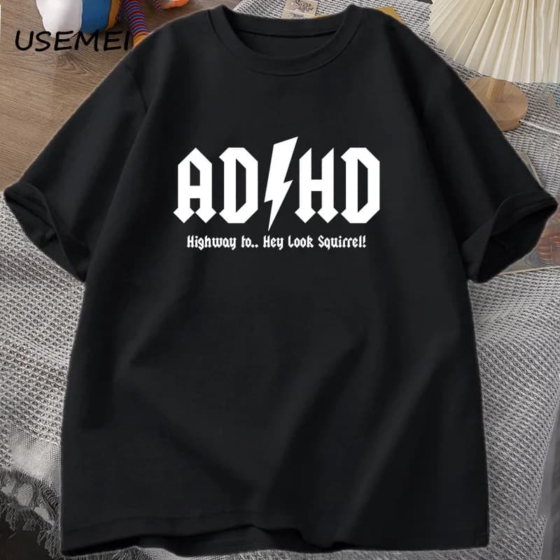 ADHD autoroute Hey Look écureuil T-shirt hommes femmes Rocker Rock and Roll T-shirt Streetwear t-shi