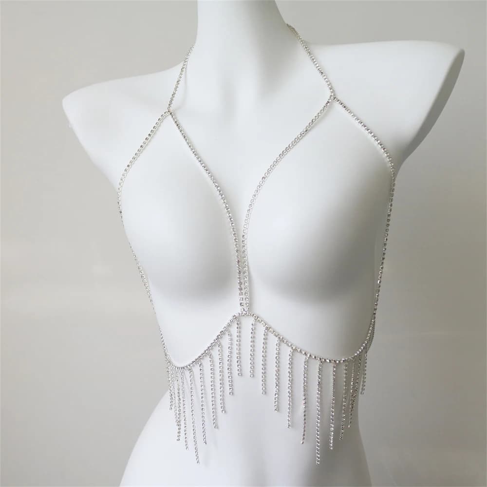 Chaîne de soutien-gorge en cristal avec pompon scintillant, bijoux de luxe, à la mode, pour boîte de