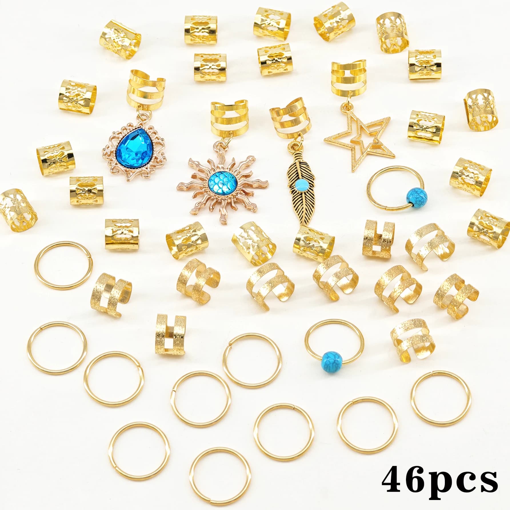 46 pièces pendentif Turquoise Dreadlock tresse cheveux perle anneaux de cheveux Style Hippie accesso