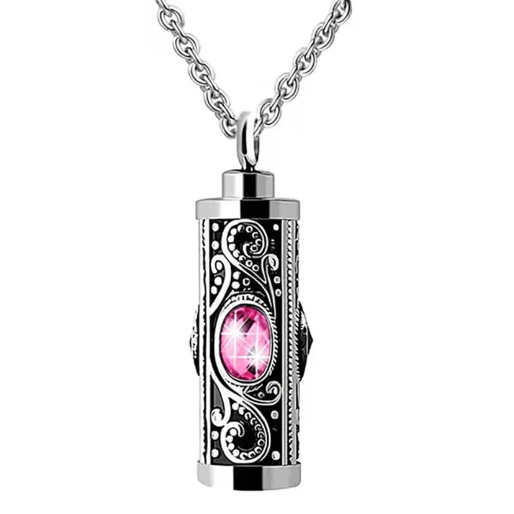 Collier urne funéraire en cristal, pendentif cylindrique pour cendres avec pierre de naissance, bijo