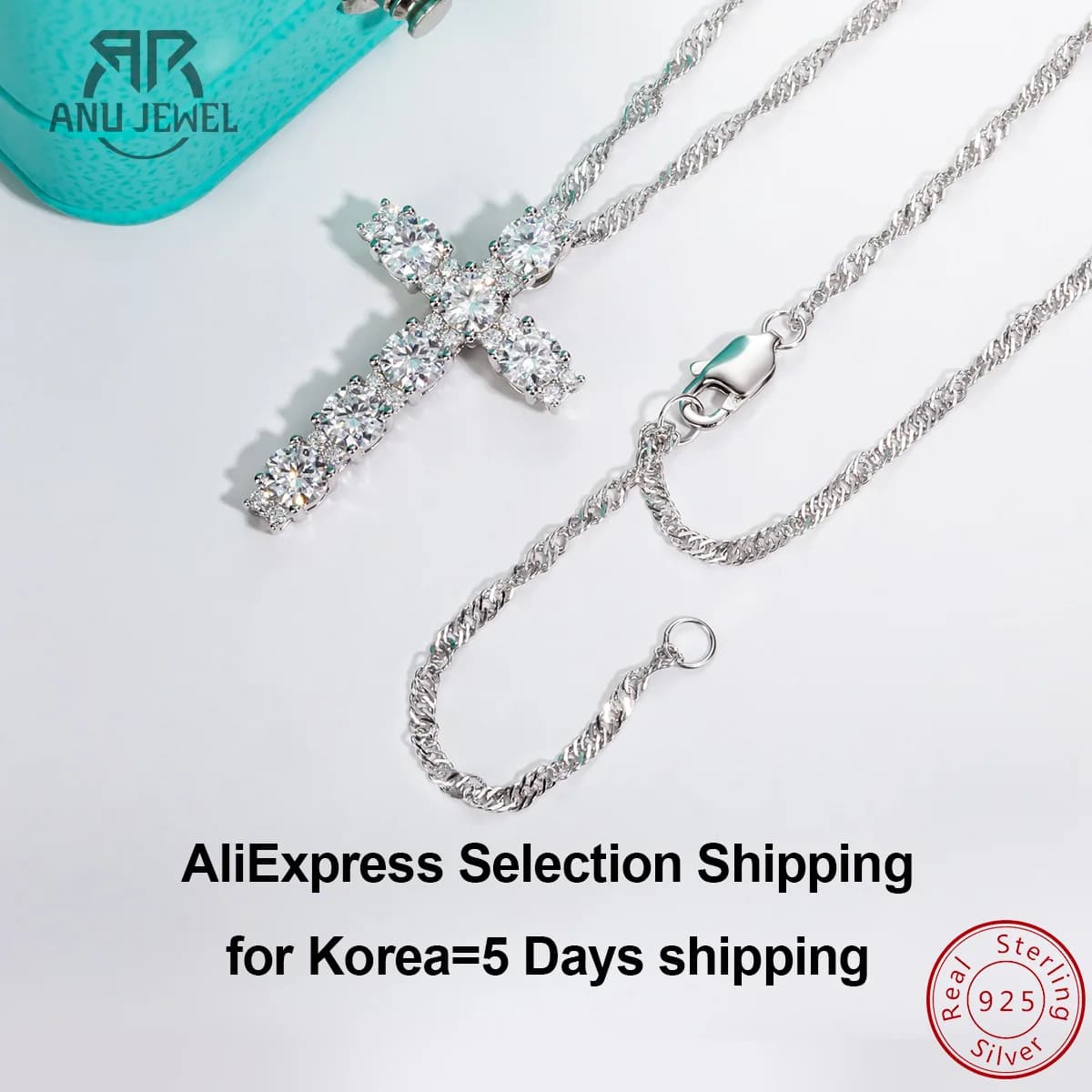 AnuJewel 4MM 2.1 Carat D Couleur Moissanite Diamant Croix Pendentif Collier En Argent Sterling 925 P