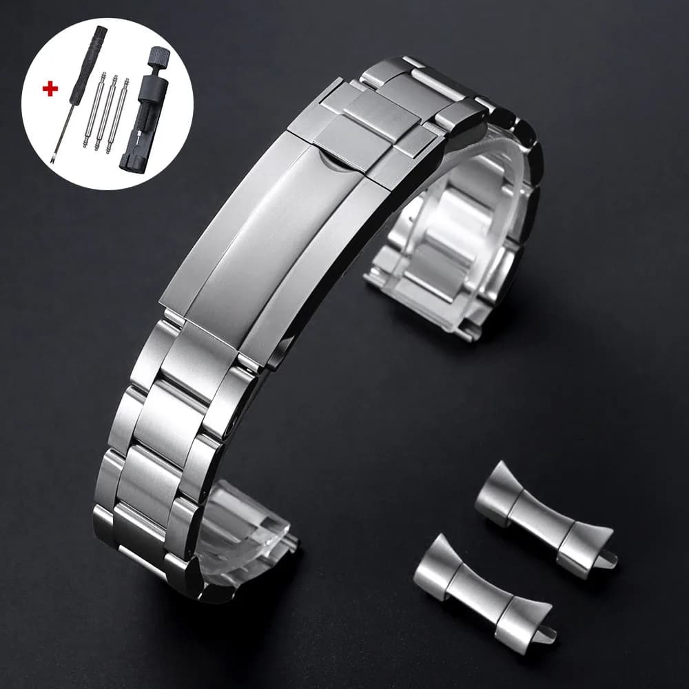 Bracelet de montre de luxe à extrémité plate incurvée, 20mm 21mm 22mm, en acier inoxydable massif, p