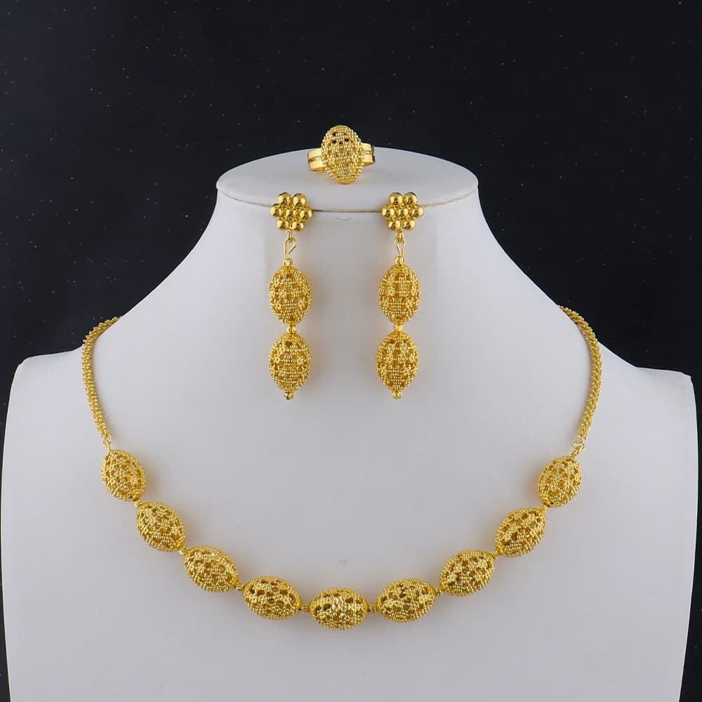 Ensemble de collier, boucles d'oreilles et bagues pour femmes, bijoux de luxe, ensemble de bijoux de