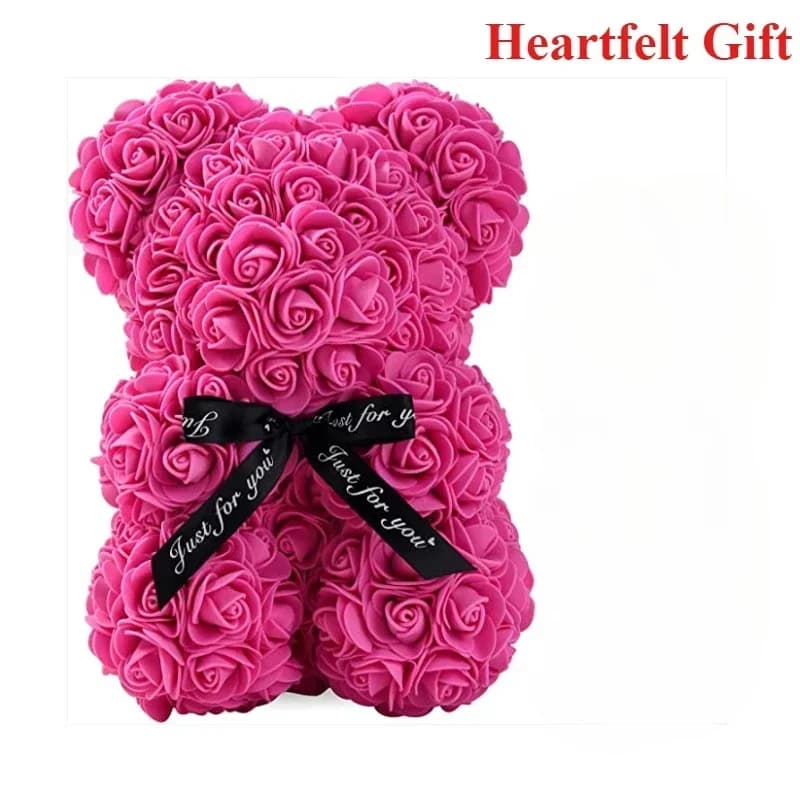 Ours en peluche avec rose éternelle et fleur artificielle, cadeau d'anniversaire, décoration miniatu
