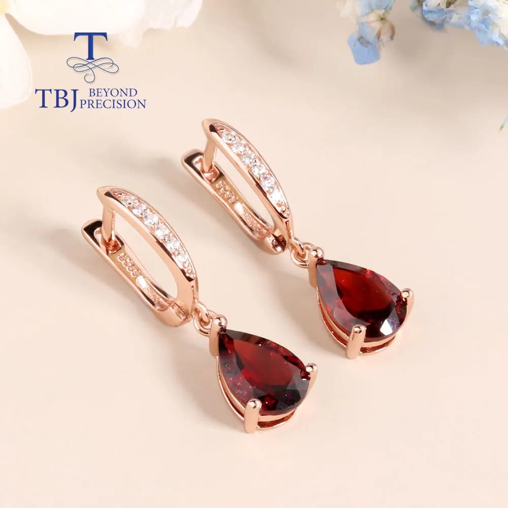Boucles d'oreilles en grenat rouge 2026, en argent sterling 925, or rose, pour pierres précieuses na