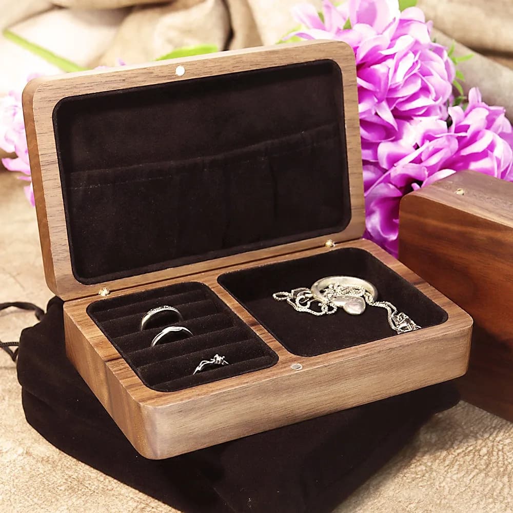 Boîte de rangement en bois anti-poussière pour bijoux, style rétro, pour femme, pour bagues et boucl