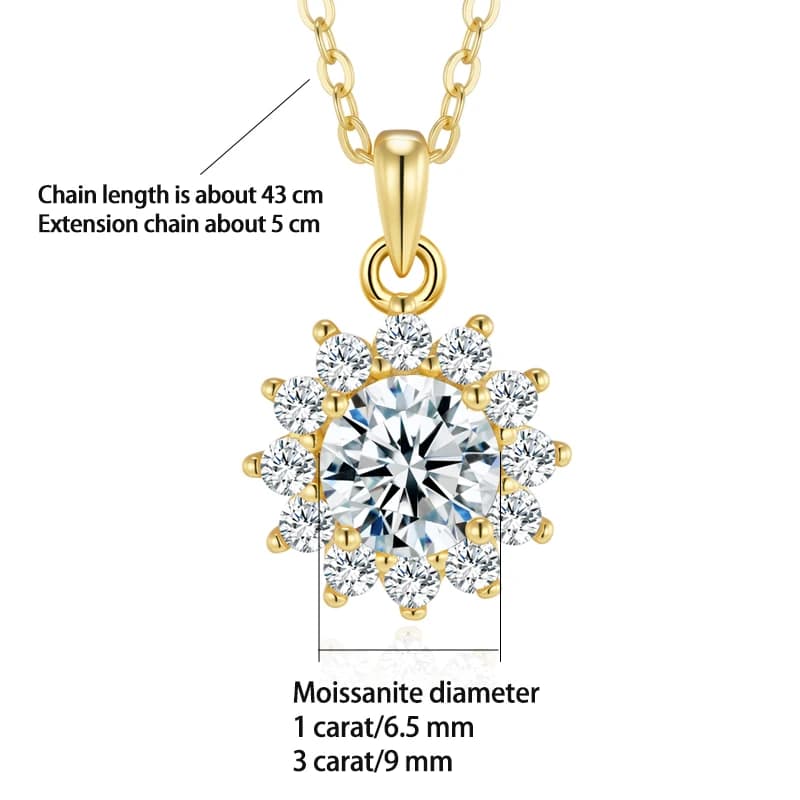 Collier pendentif en moissanite de haute qualité avec un motif tournesol, fabriqué en argent sterlin