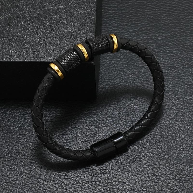 Bracelet en cuir véritable pour Homme, nouveauté, nouveauté, Bracelet magnétique, Punk, accessoires 
