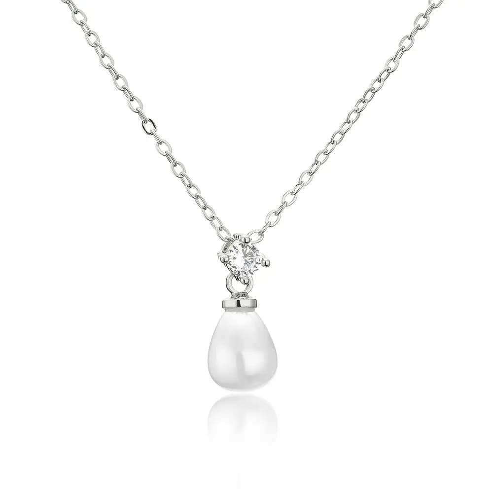 ZAKOL élégant à la mode imitation perle pendentif collier pour les femmes couleur argent zircon coll