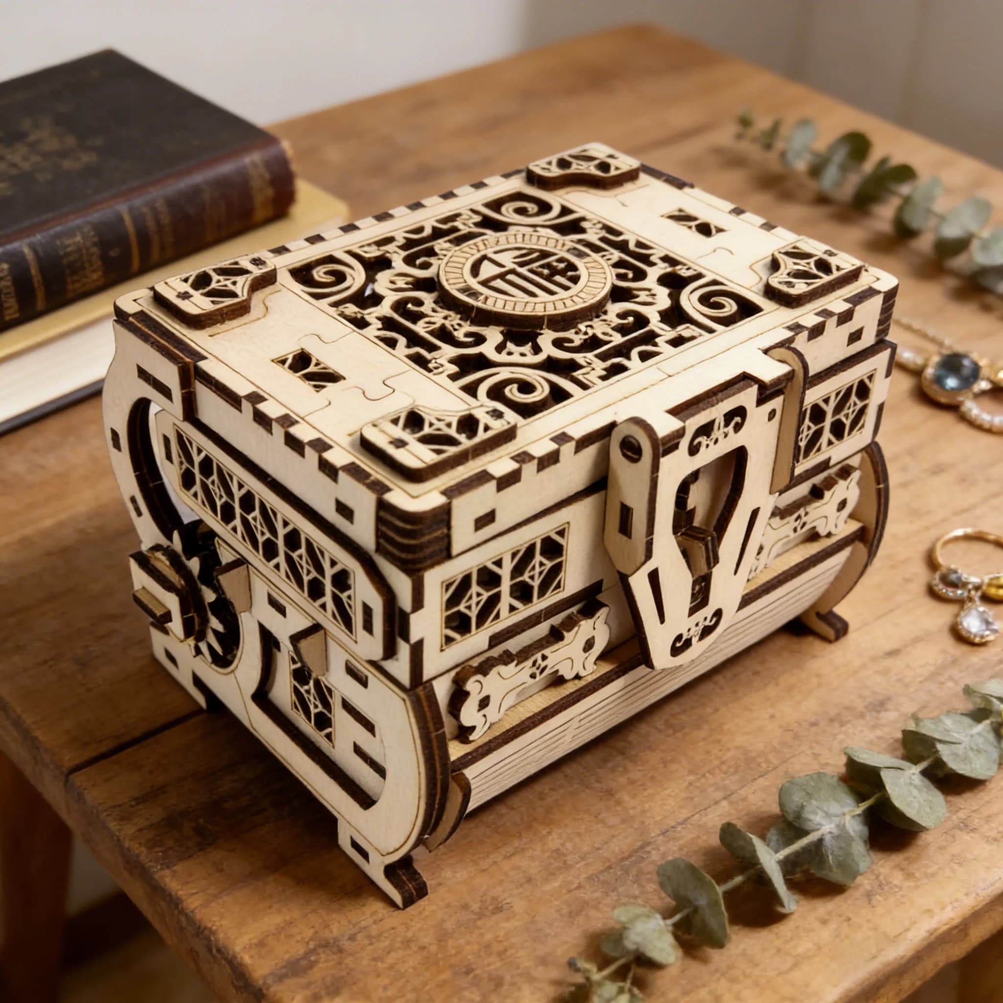 1 boîte à bijoux puzzle 3D en bois, modèle d'assemblage en bois bricolage, cadeau de décoration de v