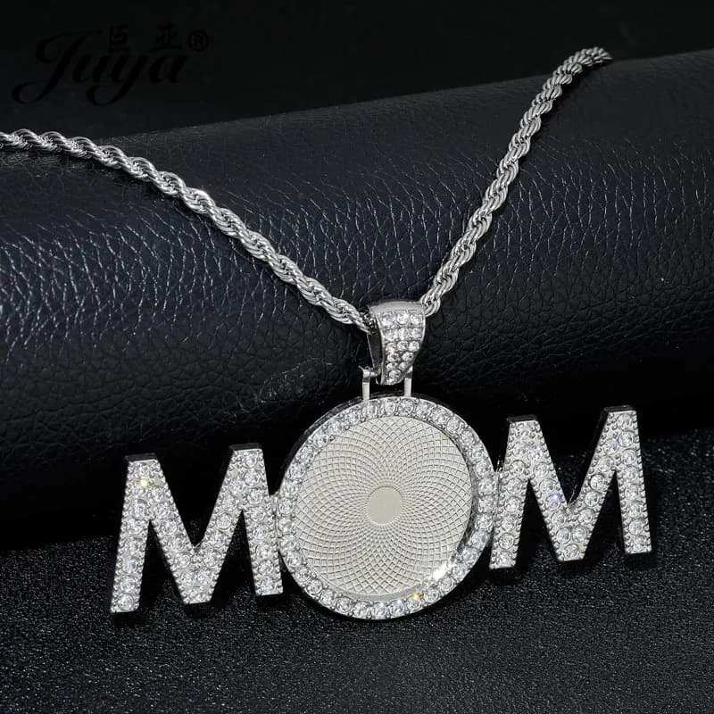 Maman collier pendentif lunette 25mm Base de Cabochon vierge avec chaîne en acier inoxydable de 60cm