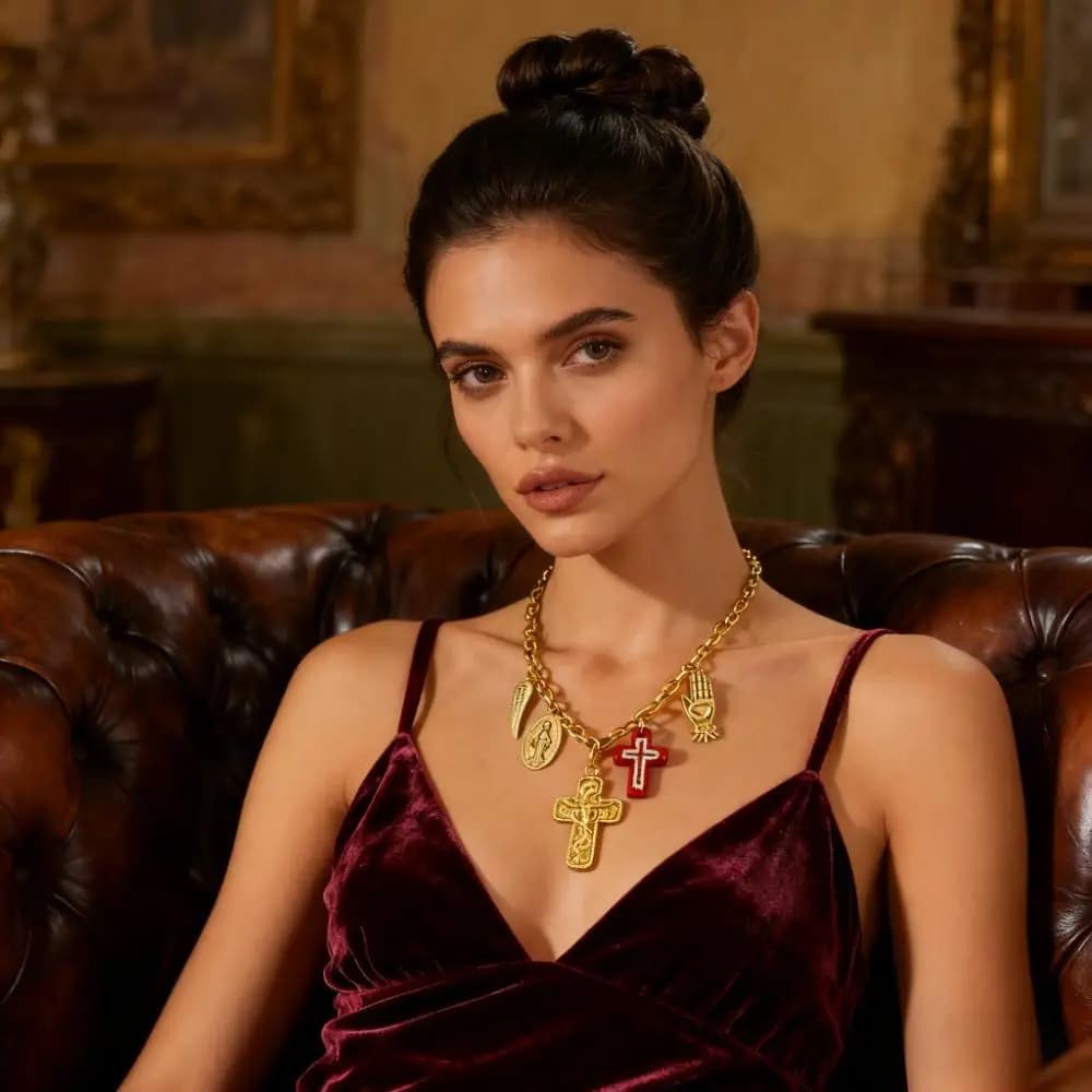 Collier multi-vintage religieux à breloques multiples, ton or, pendentif croix aile d'ange pour femm