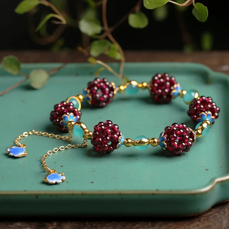 Bracelet rempli d'or 14 carats pour femme, grenat naturel et pierre d'amlogging, bijoux féminins, ca