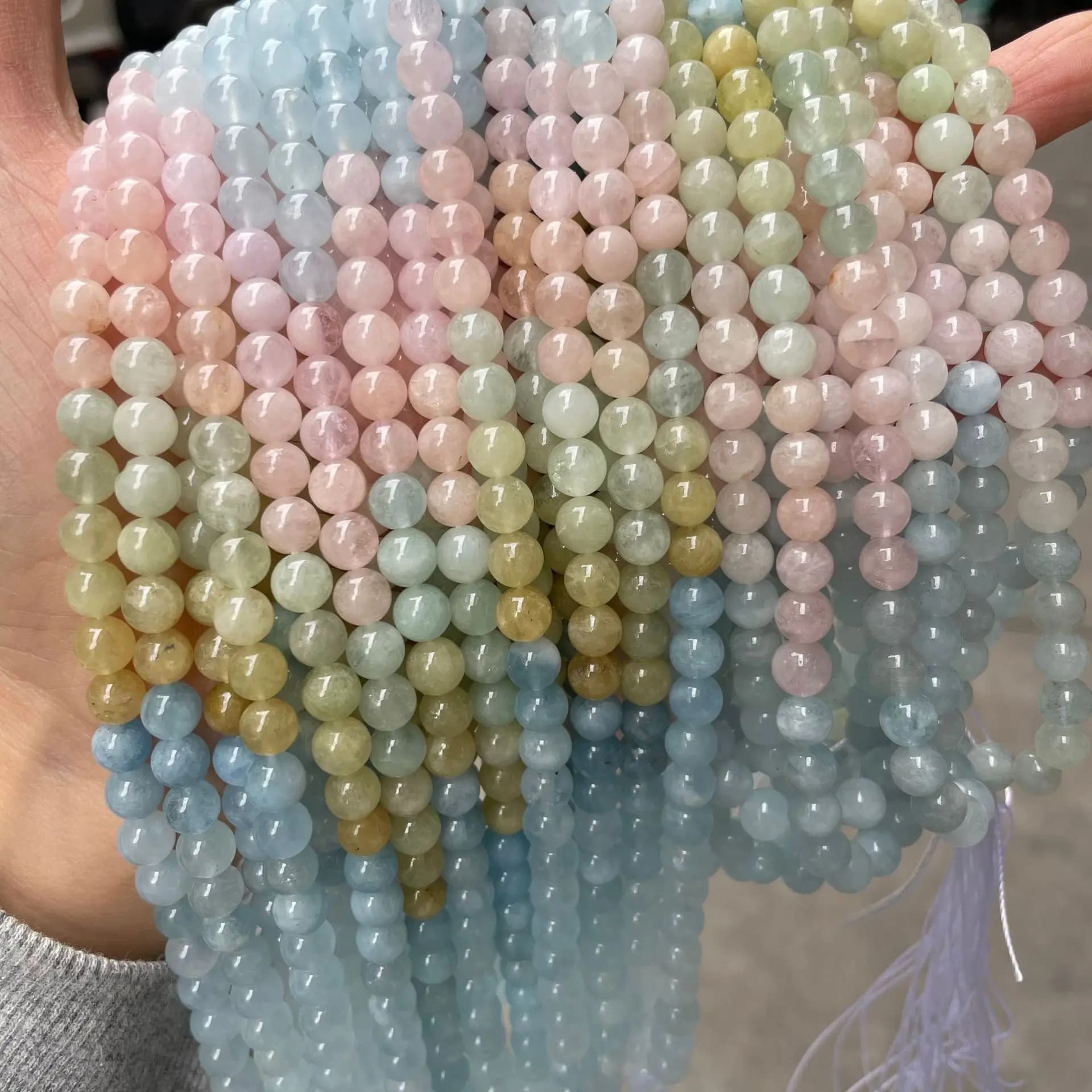 Perles rondes en aquamarine naturelle, morganite et béryl en vrac, facettées, pour bracelets, collie