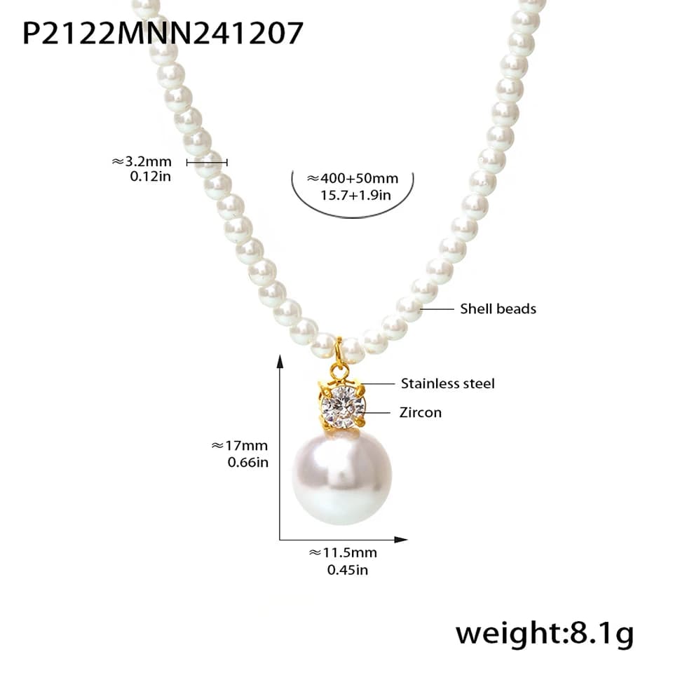 Collier court en perles de coquillage faites à la main pour femmes, pendentif élégant en fausse perl