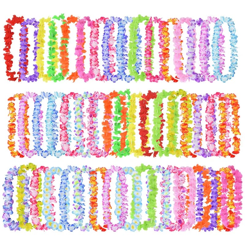 Collier de fleurs hawaïennes artificielles, guirlande pour décoration de fête hawaïenne, déguisement