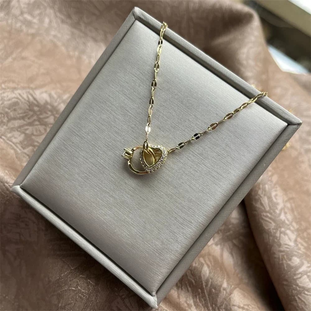Collier coeur imbriqué en acier au titane, anneau éternel à haute rétention de documents, épissage a