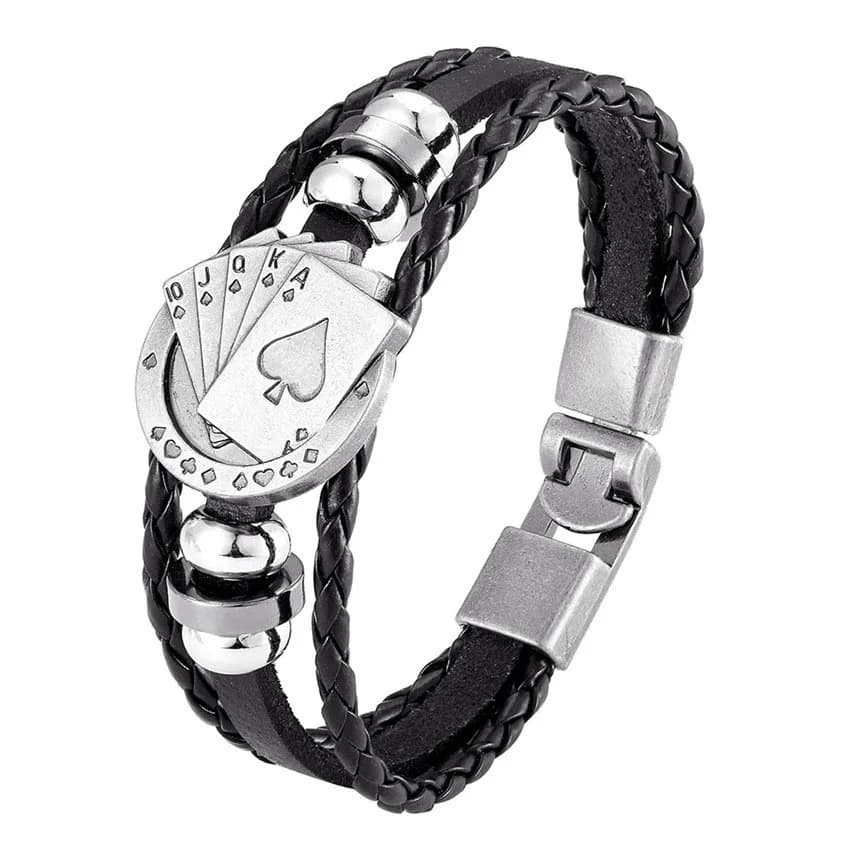 Bracelet en cuir tissé à la main pour homme, perle en alliage K, chaîne à main multicouche, accessoi