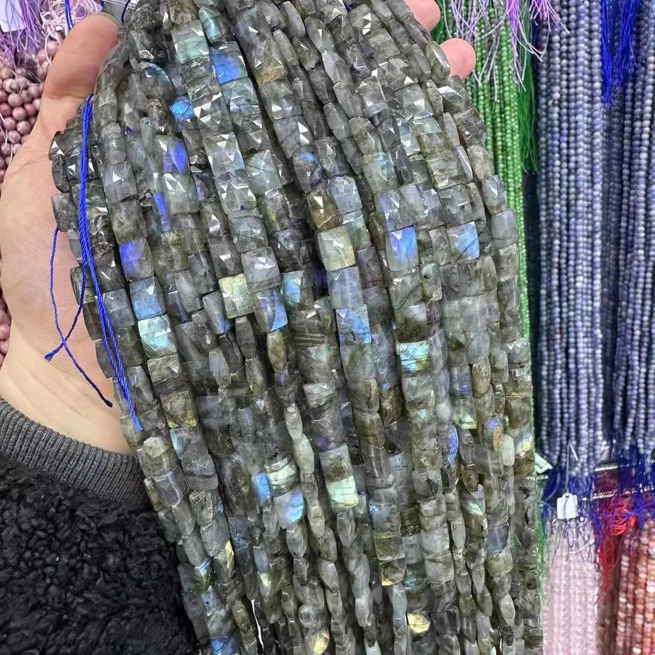 Pierres précieuses en Labradorite naturelle AAA, rectangulaires, amples, pour la fabrication de brac