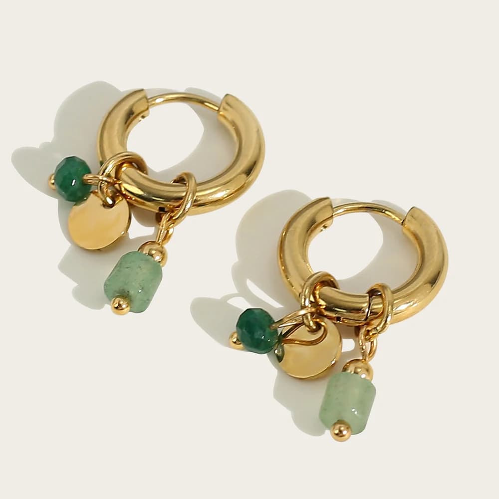 YACHAN 18K plaqué or acier inoxydable Hoop boucles d'oreilles femmes rétro vert pierre naturelle cha