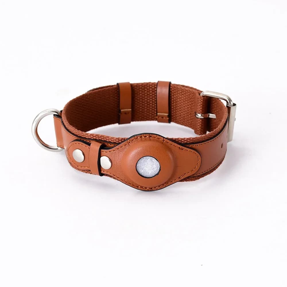 Loudik gros collier de chiot en cuir souple pour Airtag Tracker collier pour animaux de compagnie la