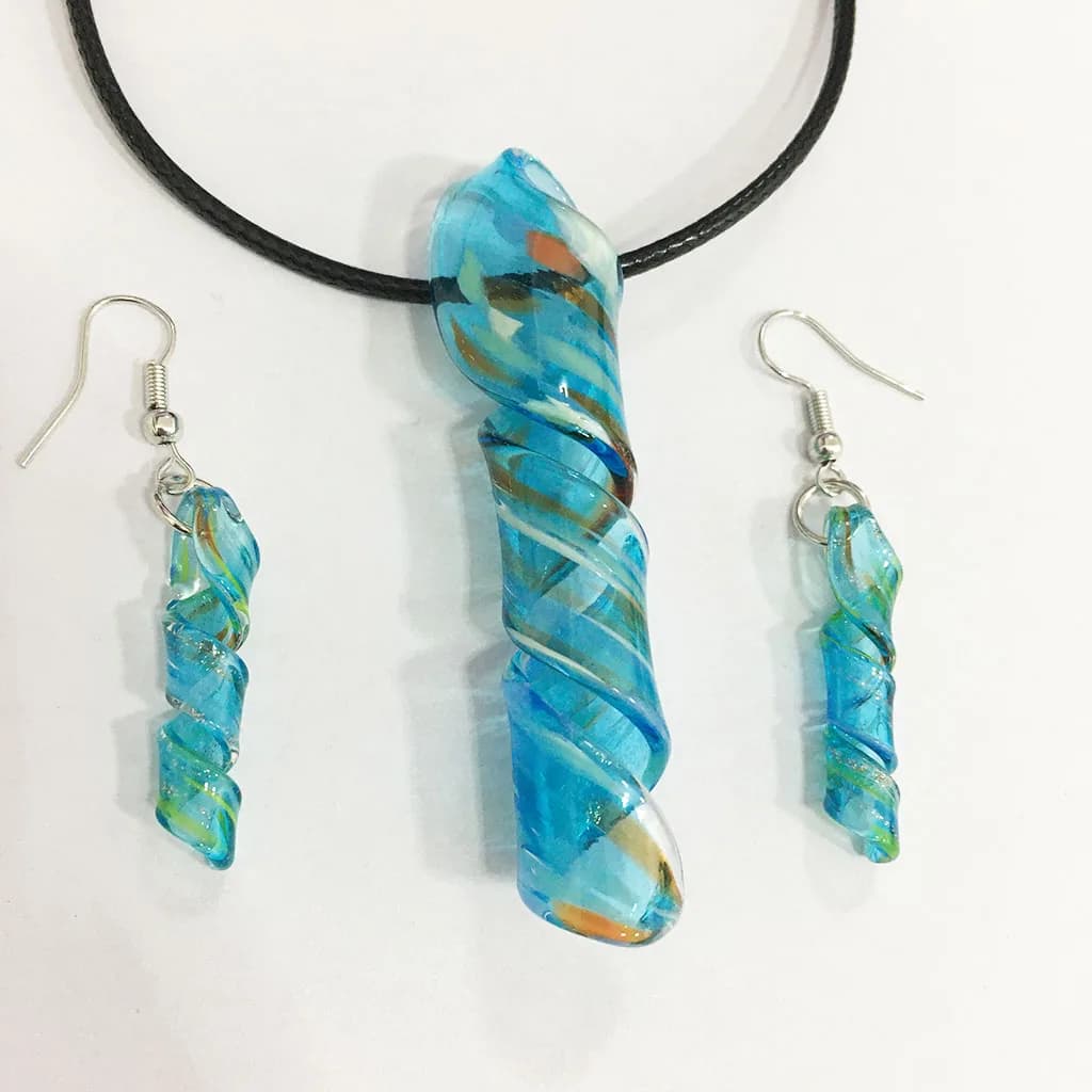6 ensembles Style chinois bleu noir spirale Cyclone couleur Muran Lampwork verre pendentif collier b