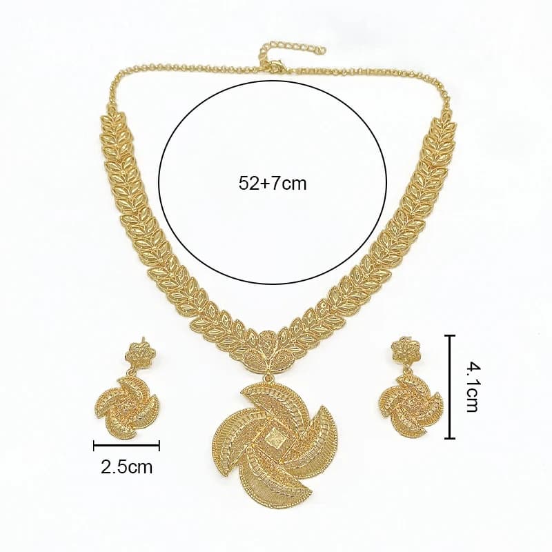 Ensemble de bijoux plaqué or 18 carats de Dubaï au design original et unique pour femmes, collier et