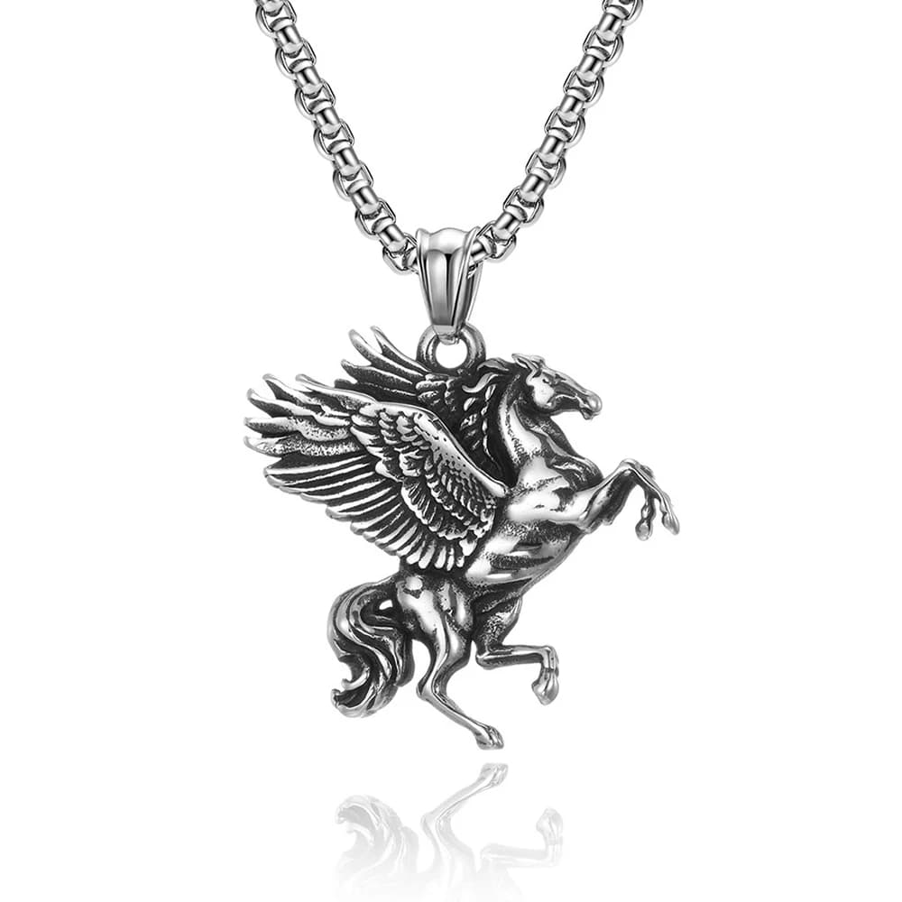 Collier pendentif mythologie grecque cheval ailé rétro Style Hip Hop boîte en acier inoxydable chaîn