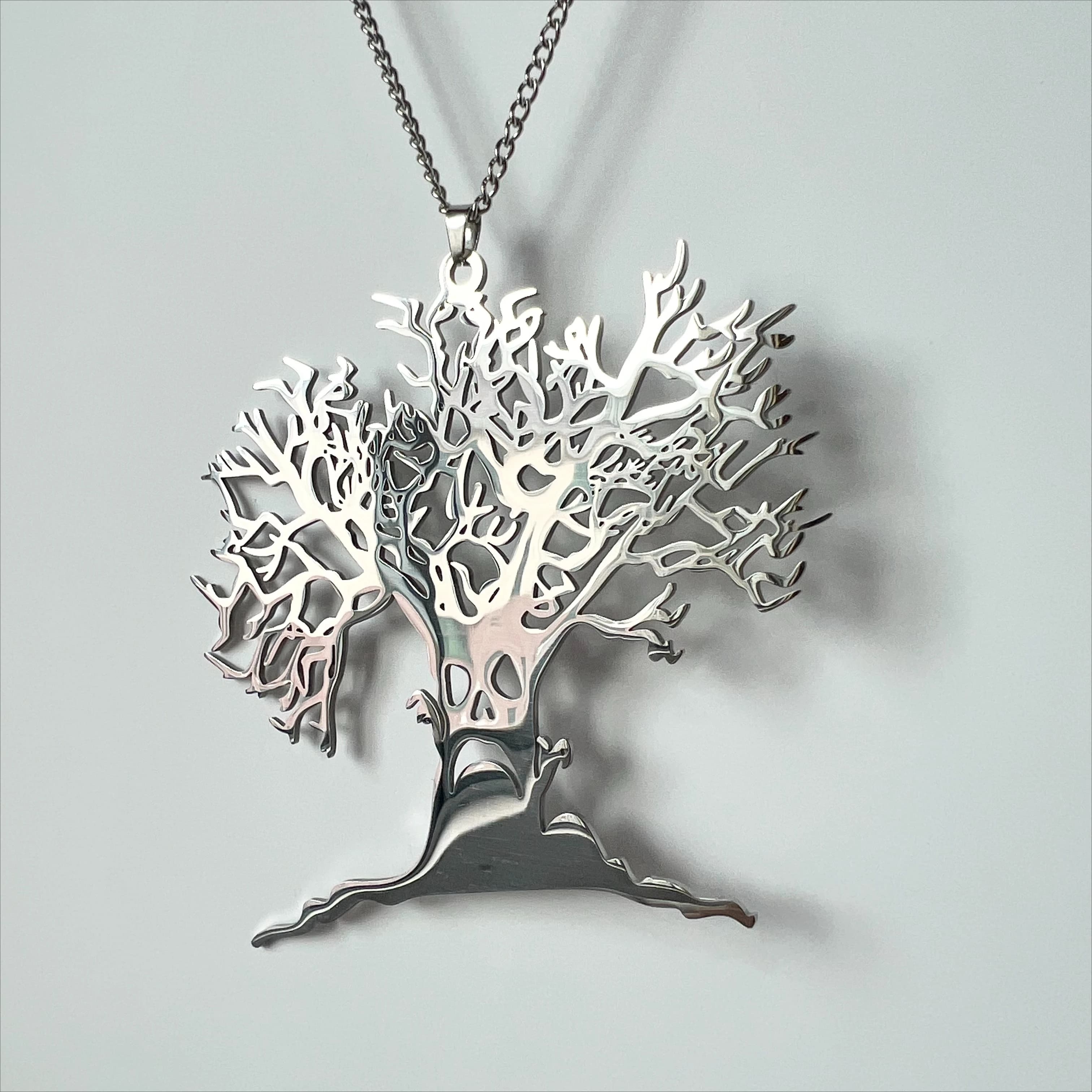 Collier arbre effrayant en acier inoxydable, pendentif arbre de vie, chaîne de cou gothique Hip Hop 
