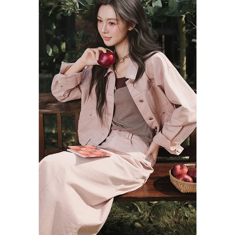 MISHOW Veste en jean 100 % coton à col à revers, printemps 2026, avec poche poitrine, simple boutonn