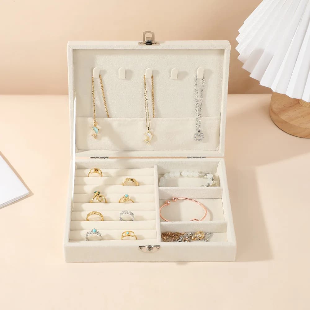 Boîte à bijoux en velours avec serrure, organiseur de bagues, colliers et boucles d'oreilles, étui d