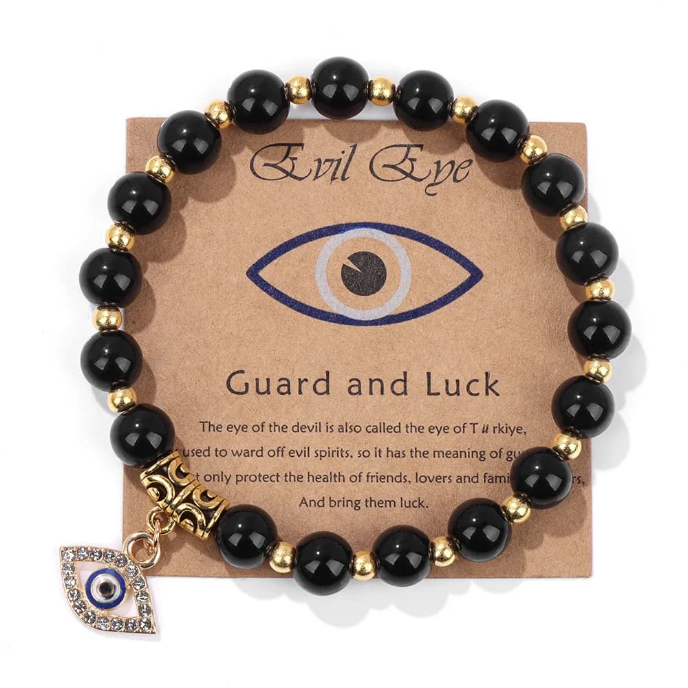 Bijoux porte-bonheur en pierre naturelle, perles rondes en or, Bracelet énergétique de Yoga avec dia