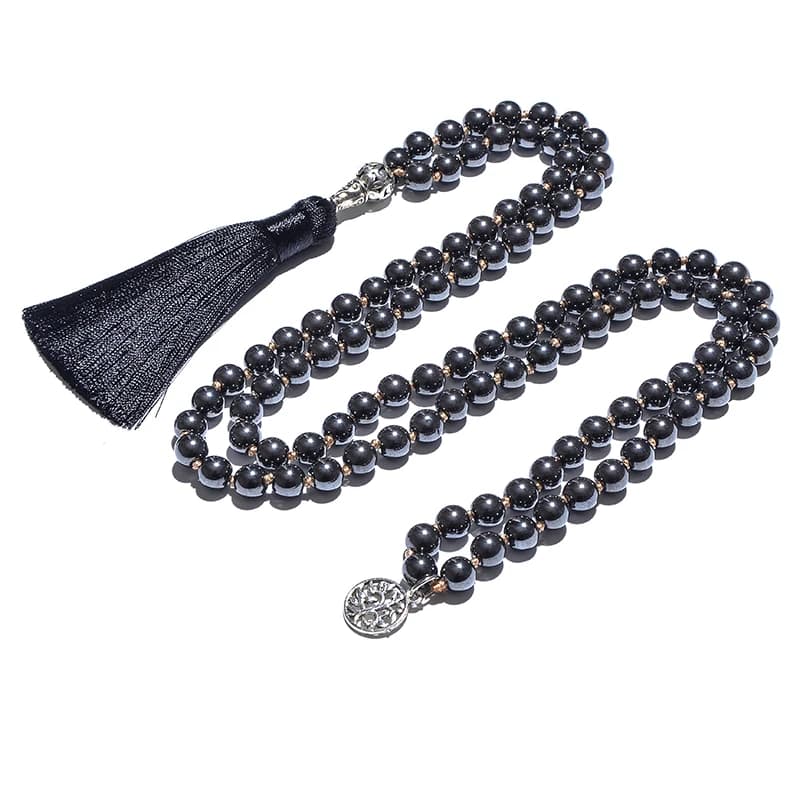Collier noué en hématite noire de 8 mm, 108 perles, Mala de méditation, bijoux de bénédiction pour l