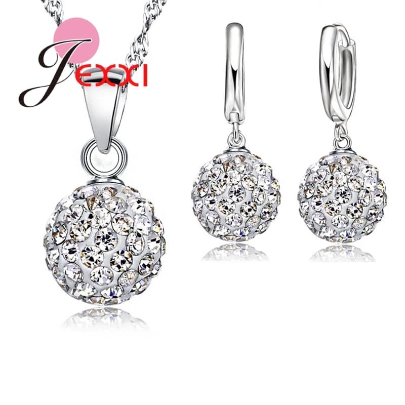 Ensemble de bijoux en argent Sterling 925, cristal autrichien pavé Disco boule levier arrière boucle
