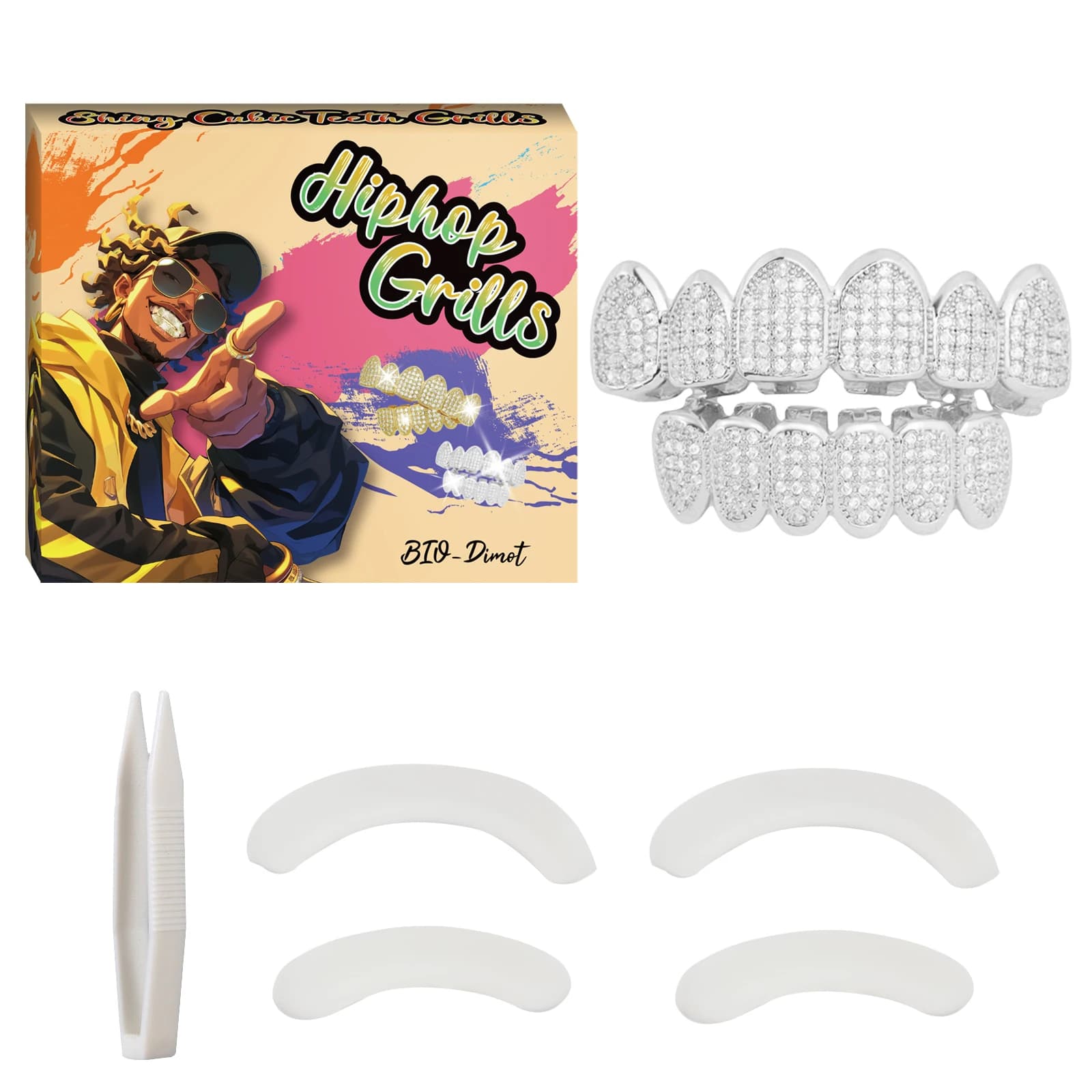 HipHop – ensemble de dents Grillz en Zircon cubique scintillant, grilles supérieures et inférieures 