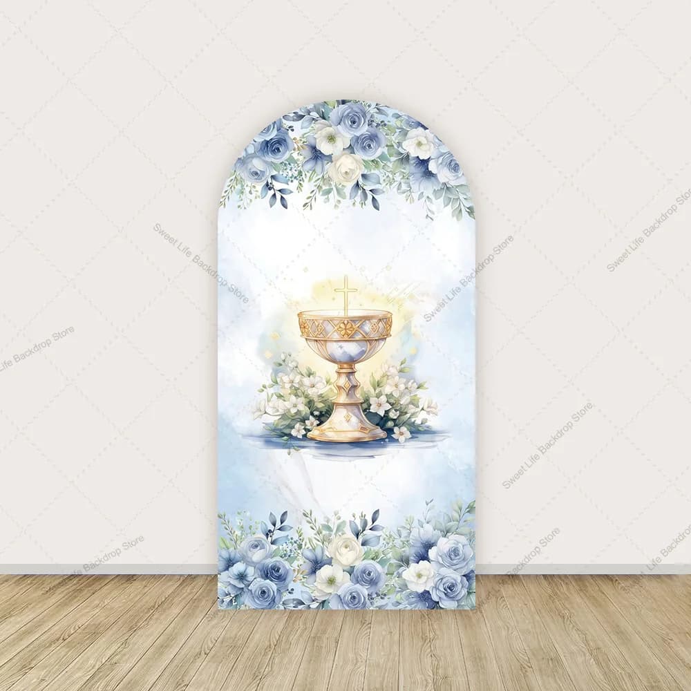 Garçon fille baptême arc fond couverture croix calice enfants première sainte Communion fête décorat