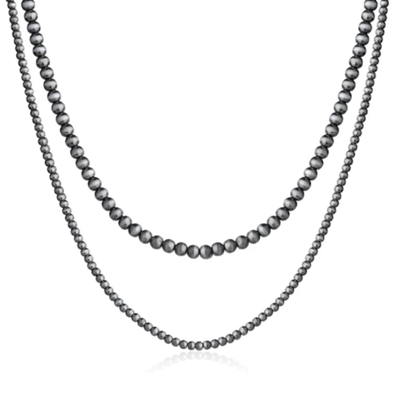 Collier Vintage perles grises, ras du cou, occidentale, bijoux Navajo, collier superposé perles, cha