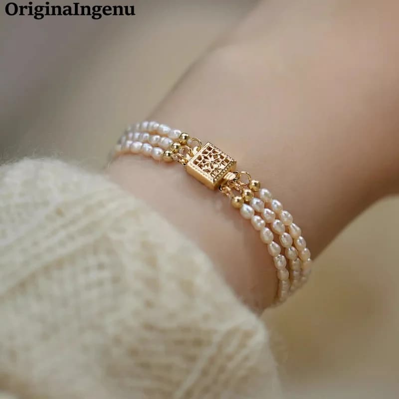Bracelet personnalisé en perles naturelles, fait à la main, rempli d'or 14K, étanche, résistant au t