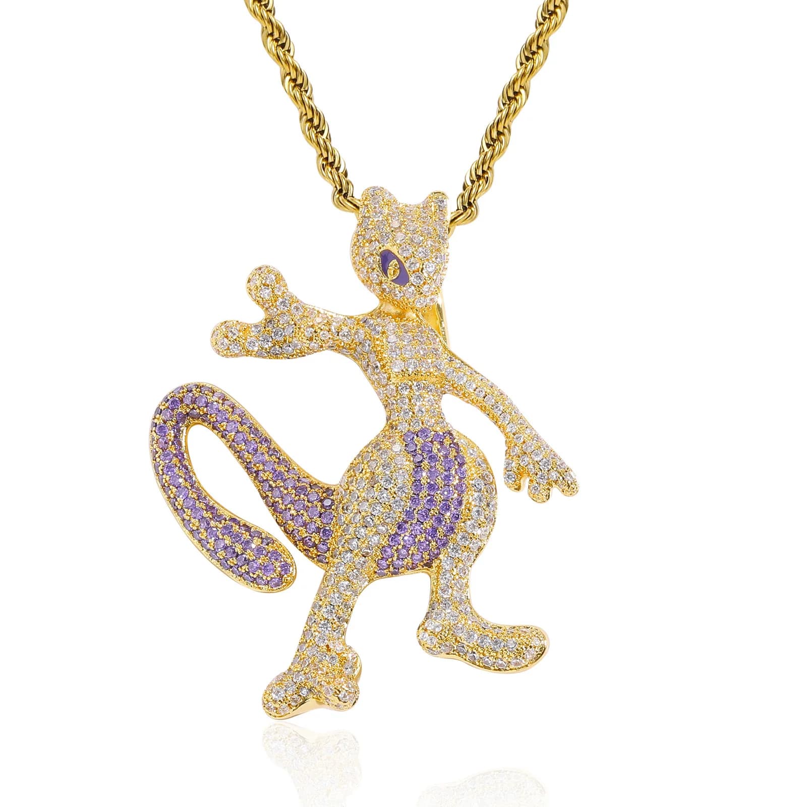Mewtwo Figure collier Anime dessin animé pendentif à la mode Kawaii mignon Zircon décontracté mode h