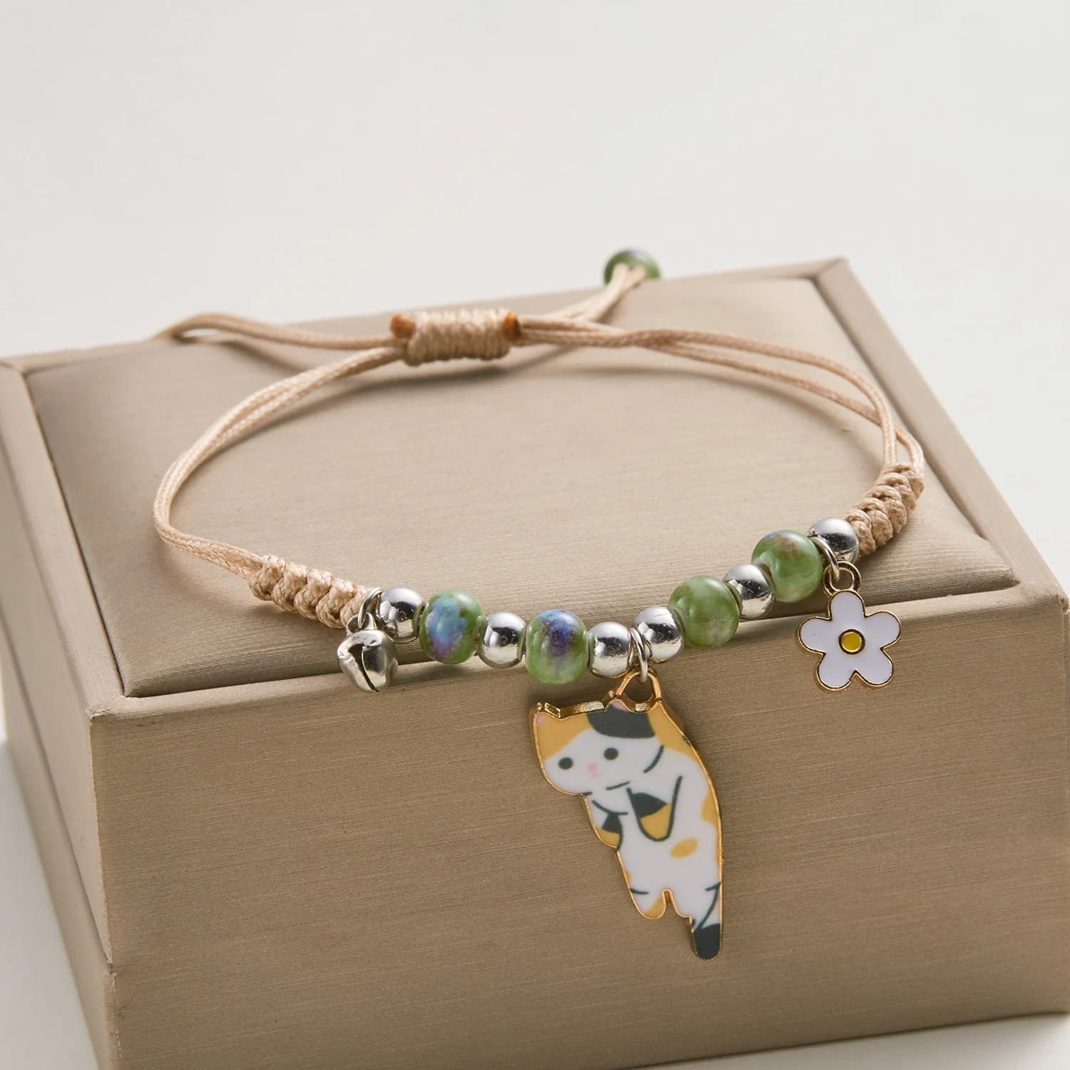 Bracelet en émail motif chat et fleur, style dessin animé, pour femmes et hommes, avec pendentif ani