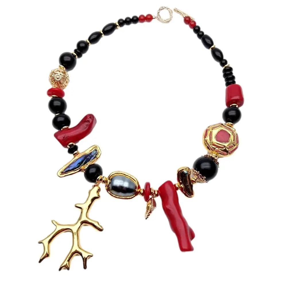 Y.YING – collier Biwa noir perle rouge corail Onyx, collier ras du cou à la mode pour femmes, cadeau
