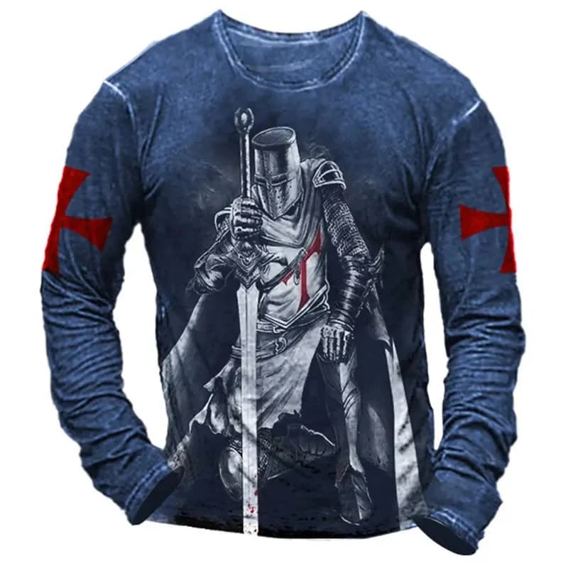 T-shirt à motif de chevalier templier pour hommes, t-shirts College en 3D rétro, t-shirts d'été déco