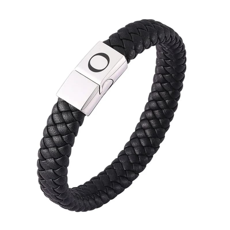 Bracelet en cuir tissé à la main pour homme, lettre gravée personnalisée, monocouche, fermeture magn