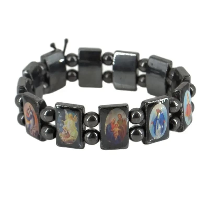 Chapelet en hématite noire de 18mm, Bracelet de perles, SAINTS du jésus, ange Maria, mode, bijoux re