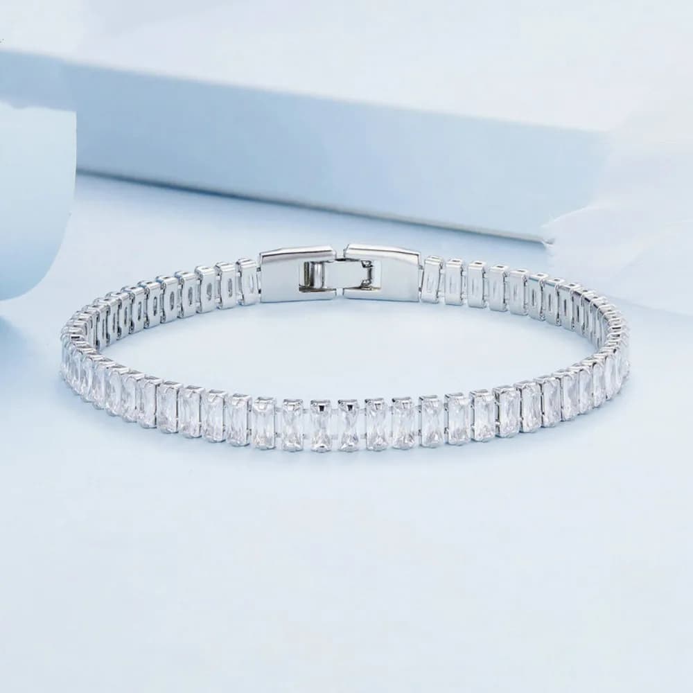 Buyee – Bracelet en argent Sterling 925 pour femmes, bijoux en cristal blanc scintillant, cadeau élé