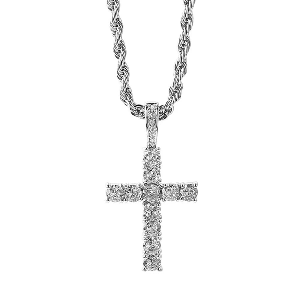 Collier en argent sterling 925 avec cristal zircon incrusté, pendentif croix tendance pour homme, bi