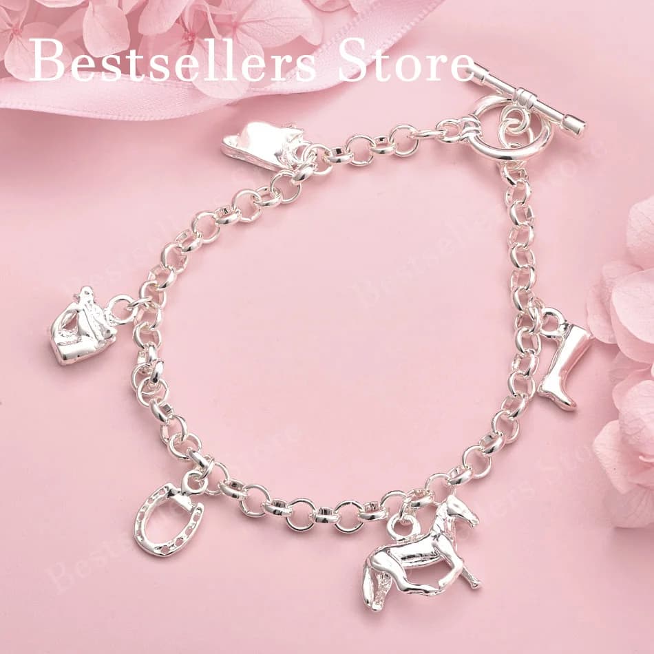 Bracelet en argent sterling 925 de 8 pouces, motif botte/cheval, bijoux de mariage élégants pour fem