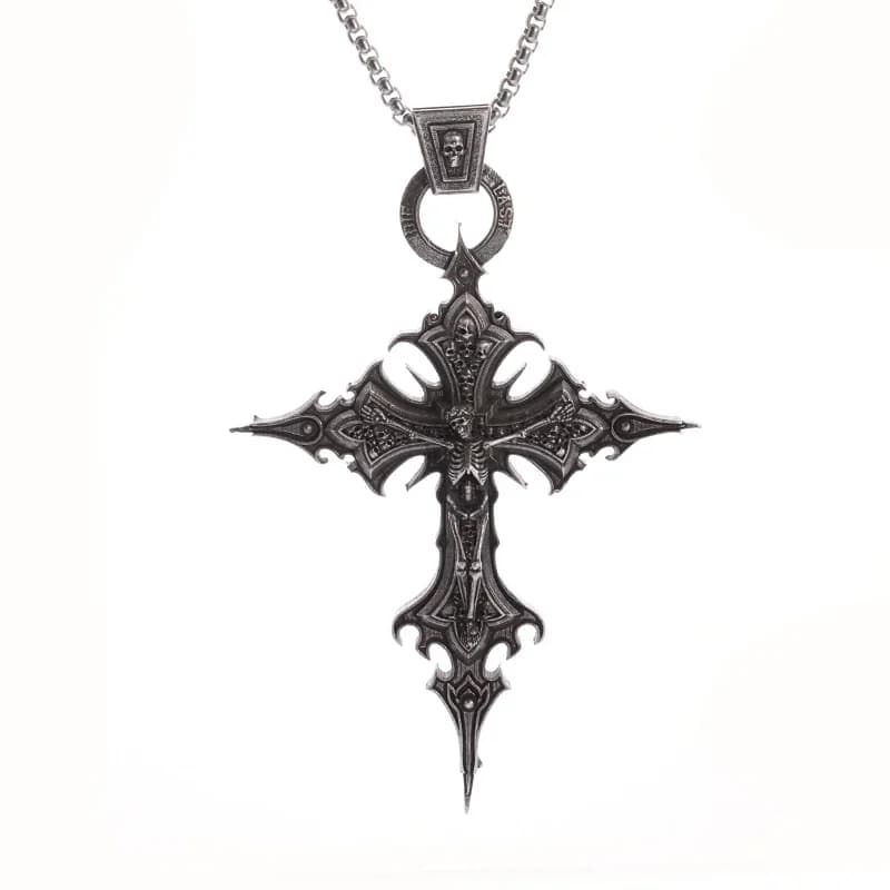 Collier gothique Vintage avec pendentif tête de mort, croix de jésus, bijoux catholiques pour hommes