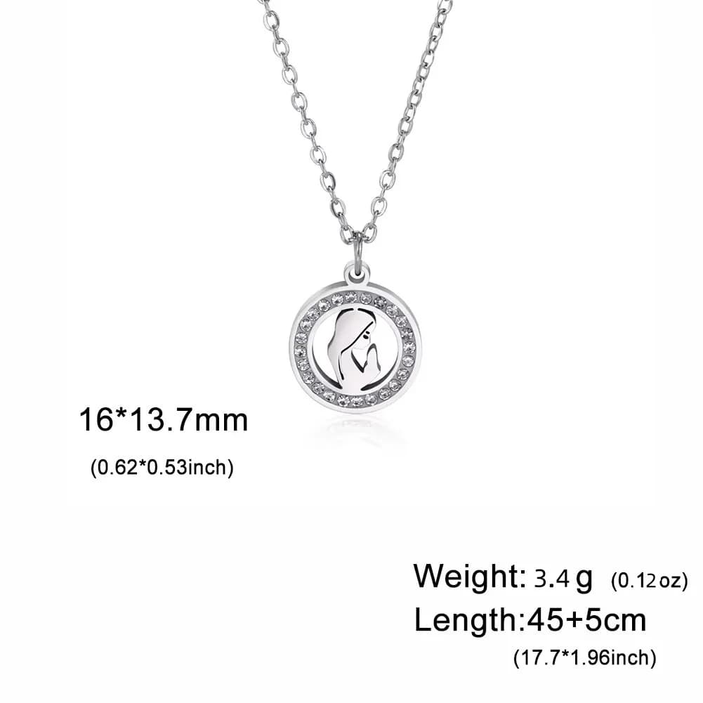 Collier Vierge Marie en Zircon Transparent, Chaîne en Acier Inoxydable Doré, Ras-de-cou Religieux Ca