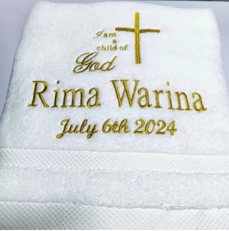 Serviette de bain de baptême brodée avec LOGO personnalisé, 70x140cm, pour bébé, nom blanc, Date, ai
